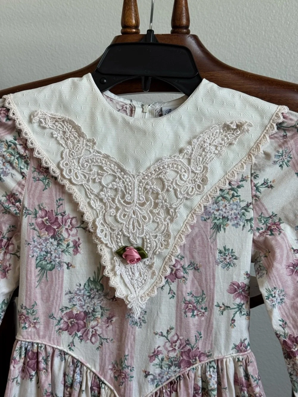 Vintage Bryan Girls Floral Dress Lace Collar Prairie Cottagecore Pink Size 7